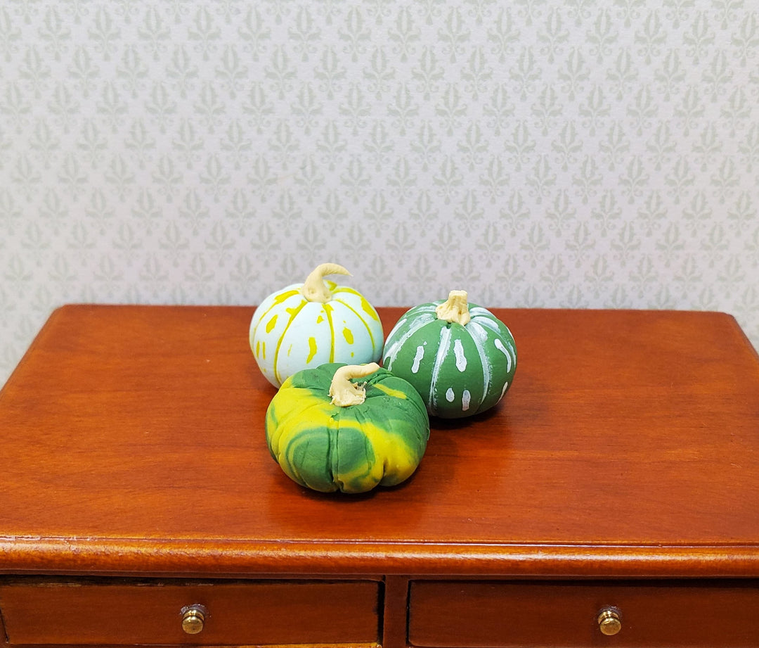 Dollhouse Green Gourds Set of 3 1:12 Scale Miniature Food Kitchen Fall Grocery - MiniatureCrush