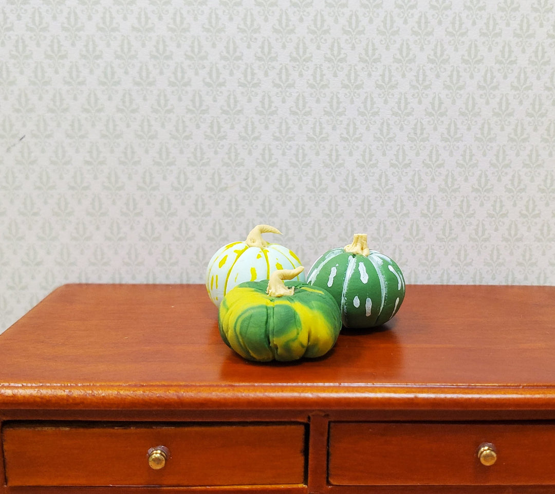 Dollhouse Green Gourds Set of 3 1:12 Scale Miniature Food Kitchen Fall Grocery - MiniatureCrush