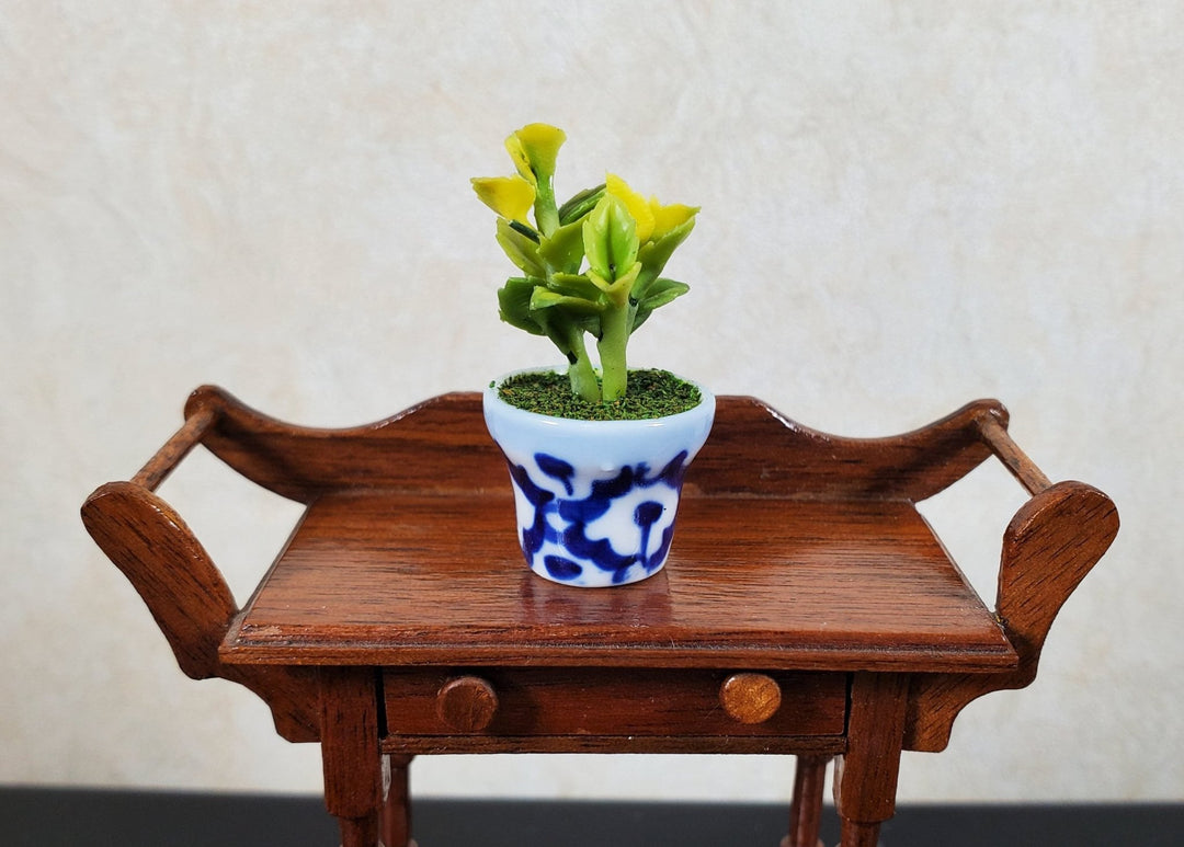 Dollhouse Green Houseplant in Blue & White Ceramic Planter 1:12 Scale Miniature - MiniatureCrush