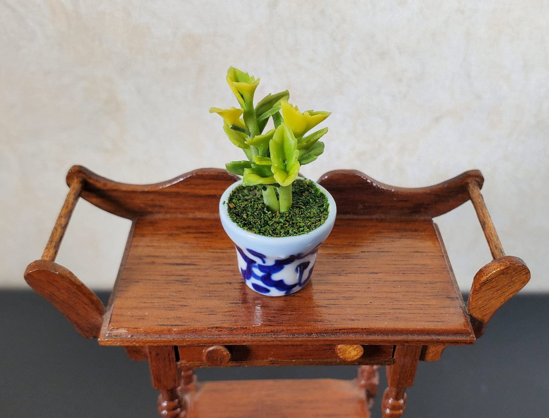 Dollhouse Green Houseplant in Blue & White Ceramic Planter 1:12 Scale Miniature - MiniatureCrush