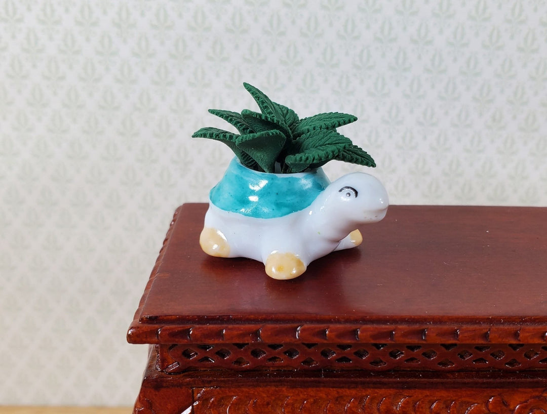 Dollhouse Green Houseplant in Green Turtle Ceramic Planter 1:12 Scale Miniature - MiniatureCrush