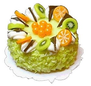 Dollhouse Green Iced Cake with Fruit Garnish 1:12 Scale Miniature Dessert Food - MiniatureCrush