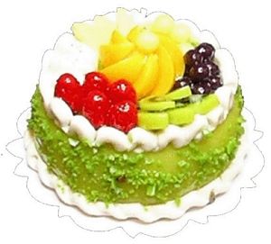 Dollhouse Green Iced Cake with Fruit Topping 1:12 Scale Miniature Food Bakery - MiniatureCrush