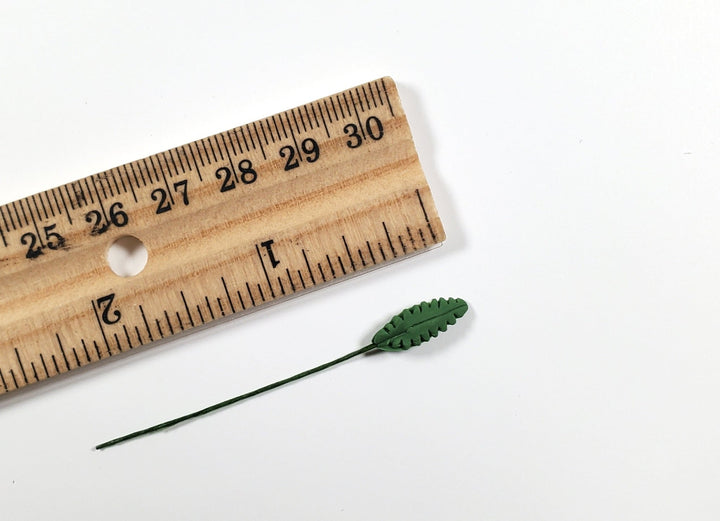 Dollhouse Green Leaves Long Stem Set of 10 Long Serrated 1:12 Scale Miniature - MiniatureCrush