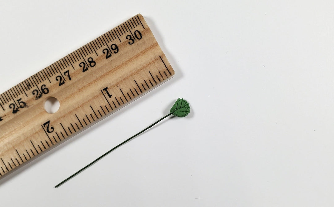 Dollhouse Green Leaves Long Stem Set of 10 Serrated Round 1:12 Scale Miniature - MiniatureCrush