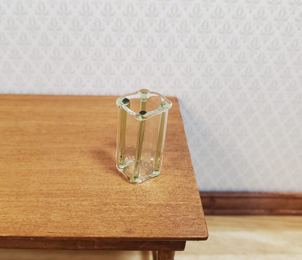 Dollhouse Green Striped Square Modern Vase 1:12 Scale Miniature Decor Flowers - MiniatureCrush