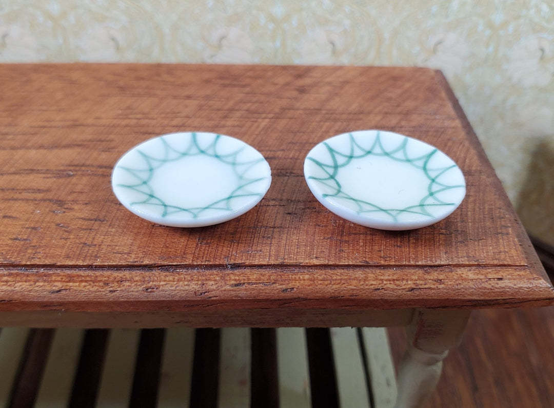 Dollhouse Green Trimmed Ceramic Plates Set of 2 1:12 Scale Miniature - MiniatureCrush