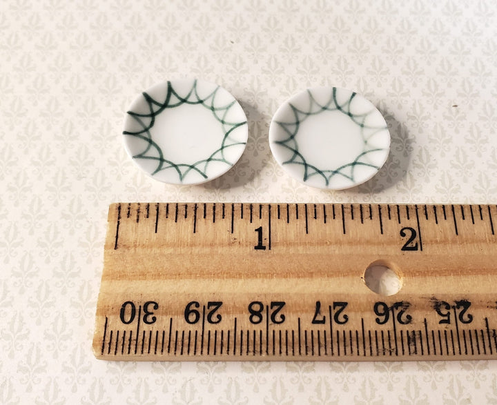 Dollhouse Green Trimmed Ceramic Plates Set of 2 1:12 Scale Miniature - MiniatureCrush
