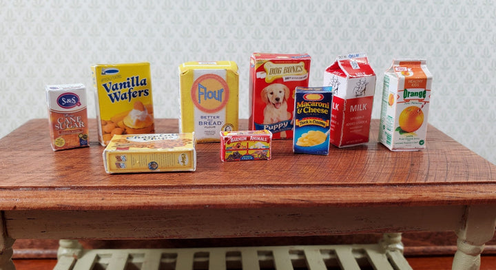 Dollhouse Grocery Items Set of 9 Modern Food Boxes Cartons OJ Cookies 1:12 Scale - Miniature Crush