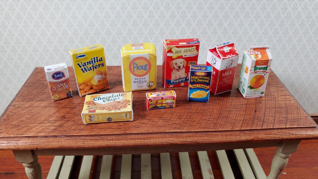 Dollhouse Grocery Items Set of 9 Modern Food Boxes Cartons OJ Cookies 1:12 Scale - Miniature Crush