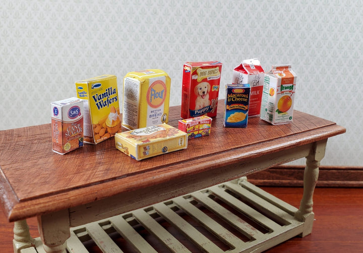 Dollhouse Grocery Items Set of 9 Modern Food Boxes Cartons OJ Cookies 1:12 Scale - Miniature Crush