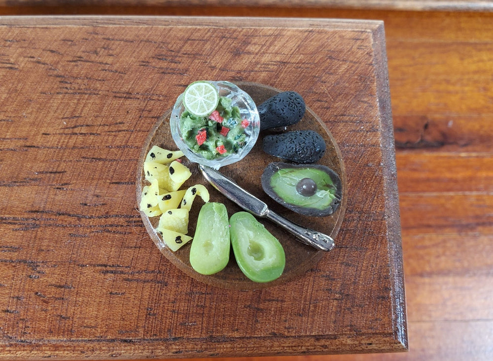 Dollhouse Guacamole Dip Chips Avocados on Wood Board 1:12 Scale Miniature Food - Miniature Crush