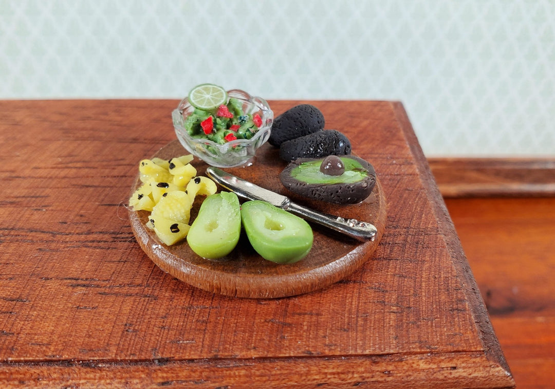 Dollhouse Guacamole Dip Chips Avocados on Wood Board 1:12 Scale Miniature Food - Miniature Crush