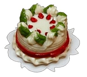 Dollhouse HALF SCALE Berry Holly Christmas Cake 1:24 Miniature Food Dessert Bakery - MiniatureCrush
