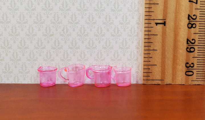 Dollhouse HALF SCALE Bright Pink Glass Cups with Handles Set of 4 1:24 Miniature - MiniatureCrush