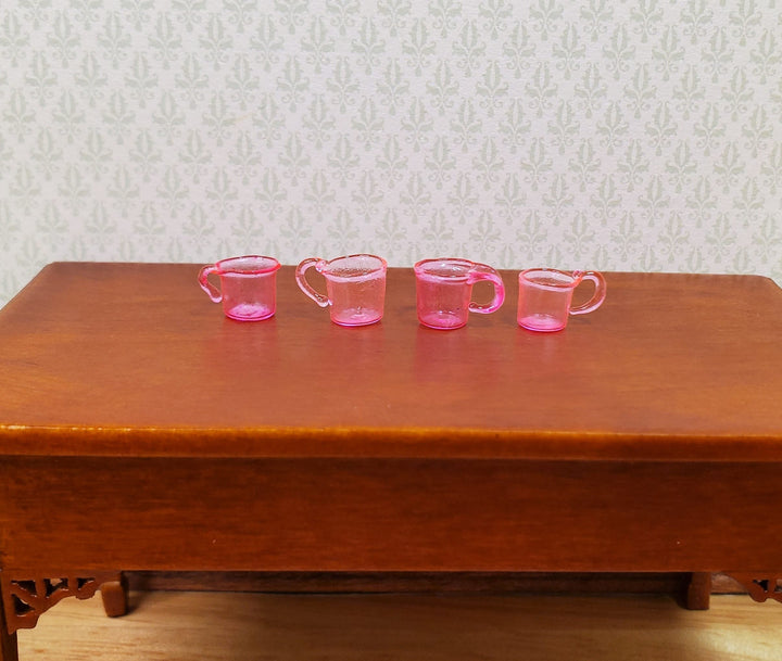 Dollhouse HALF SCALE Bright Pink Glass Cups with Handles Set of 4 1:24 Miniature - MiniatureCrush