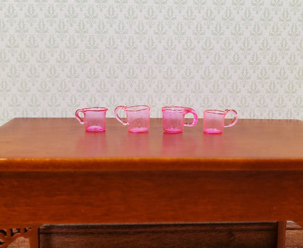 Dollhouse HALF SCALE Bright Pink Glass Cups with Handles Set of 4 1:24 Miniature - MiniatureCrush