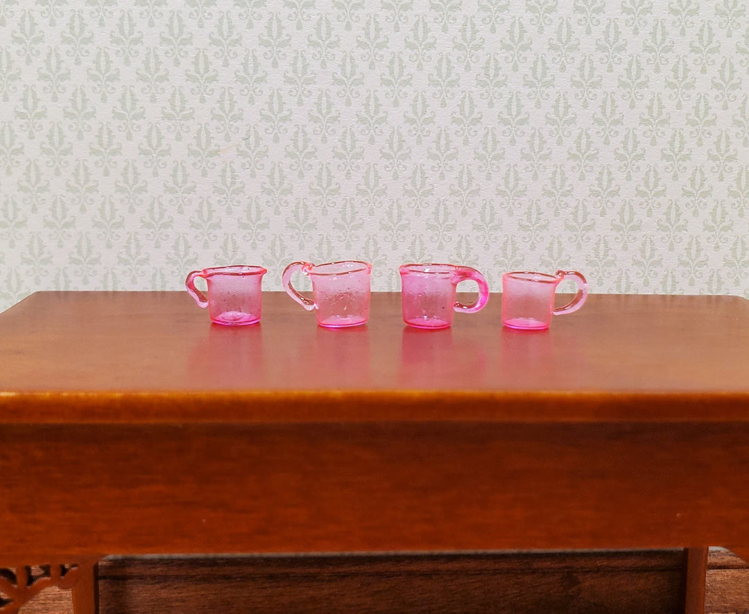 Dollhouse HALF SCALE Bright Pink Glass Cups with Handles Set of 4 1:24 Miniature - MiniatureCrush