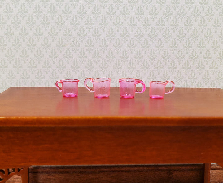 Dollhouse HALF SCALE Bright Pink Glass Cups with Handles Set of 4 1:24 Miniature - MiniatureCrush