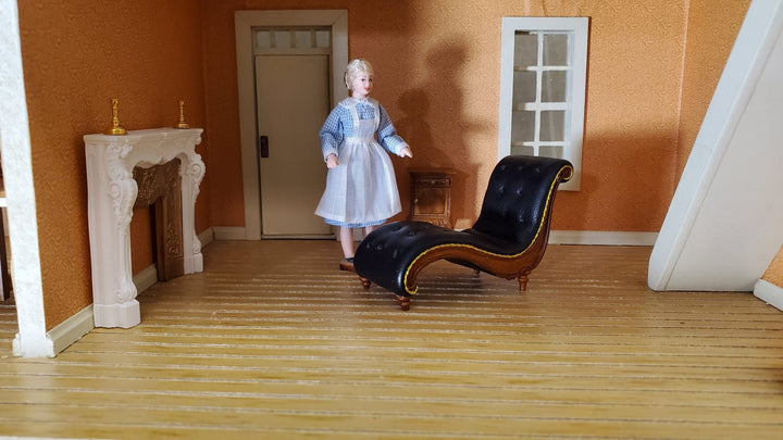 Dollhouse HALF SCALE Chase Lounger Sofa Art Nouveau 1:24 Furniture Faux Leather - MiniatureCrush