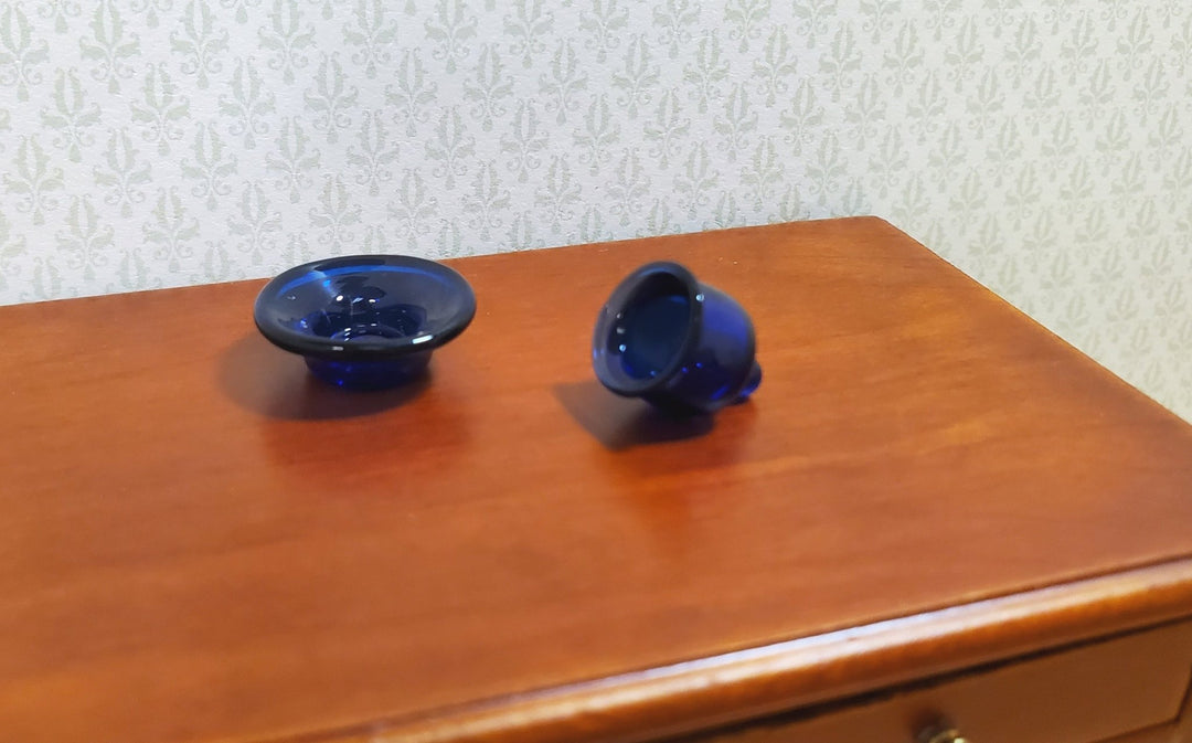 Dollhouse HALF SCALE Cobalt Blue Glass Dish with Lid 1:24 Scale Miniature - MiniatureCrush