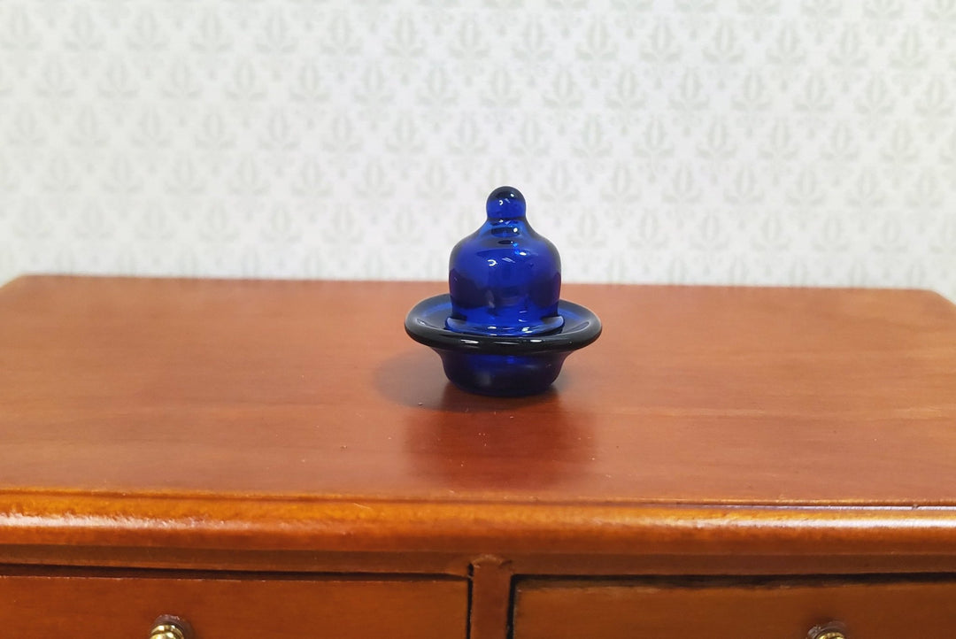 Dollhouse HALF SCALE Cobalt Blue Glass Dish with Lid 1:24 Scale Miniature - MiniatureCrush
