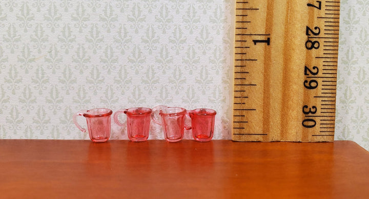 Dollhouse HALF SCALE Dark Pink Glass Cups with Handles Set of 4 1:24 Miniature - MiniatureCrush