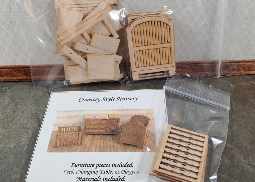 Dollhouse HALF SCALE Furniture KIT Country Nursery Set Crib Playpen Dresser 1:24 - Miniature Crush