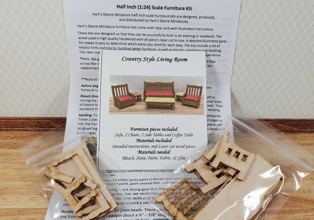 Dollhouse HALF SCALE Furniture KIT DIY Living Room Set Country Style 1:24 Sofa + - Miniature Crush