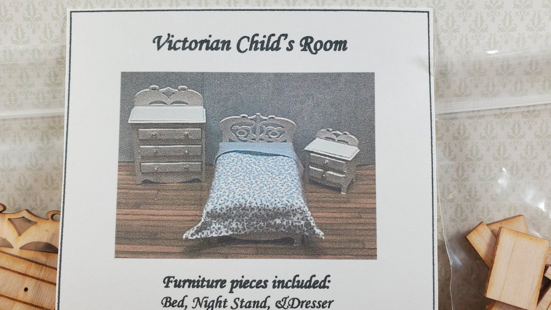 Dollhouse Half Scale Furniture Kit DIY Victorian Childs Bedroom Bed Dresser 1:24 - Miniature Crush