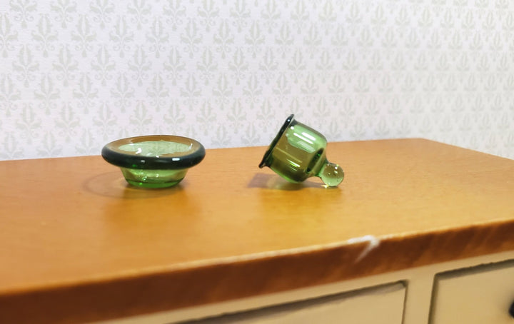Dollhouse HALF SCALE Green Glass Dish with Lid 1:24 Miniature Kitchen - MiniatureCrush