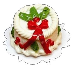 Dollhouse HALF SCALE Holly & Red Bow Christmas Cake 1:24 Miniature - MiniatureCrush