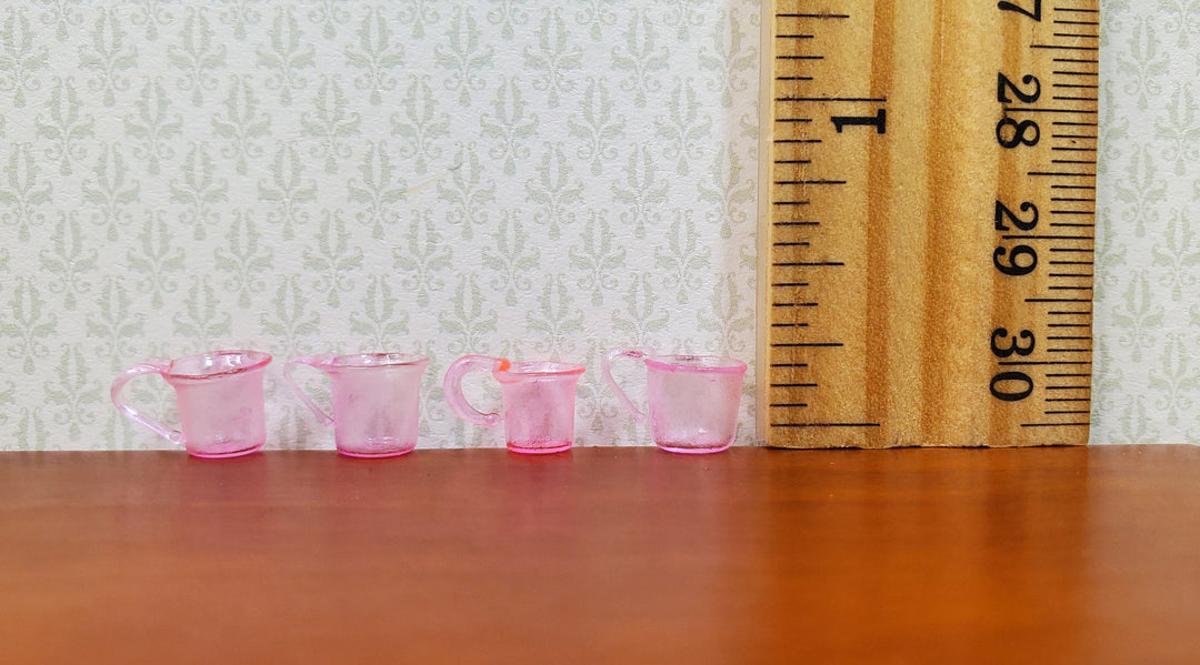 Dollhouse HALF SCALE Light Pink Glass Cups with Handles Set of 4 1:24 Miniature - MiniatureCrush