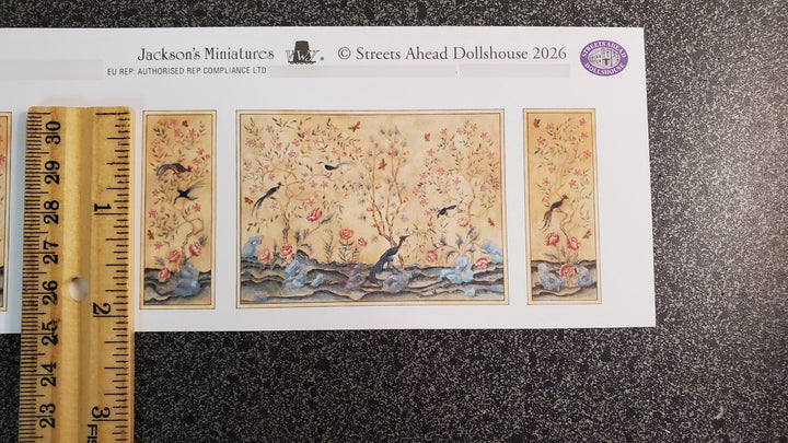 Dollhouse HALF SCALE Mural Birds and Flowers Wall Panels 3 Pieces 1:24 Wallpaper - MiniatureCrush