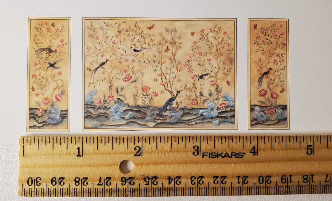 Dollhouse HALF SCALE Mural Birds and Flowers Wall Panels 3 Pieces 1:24 Wallpaper - MiniatureCrush