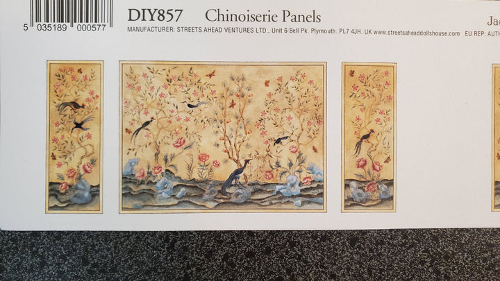 Dollhouse HALF SCALE Mural Birds and Flowers Wall Panels 3 Pieces 1:24 Wallpaper - MiniatureCrush