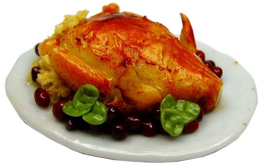 Dollhouse HALF SCALE Stuffed Roast Turkey on an Oval Platter 1:24 Miniature Food - MiniatureCrush