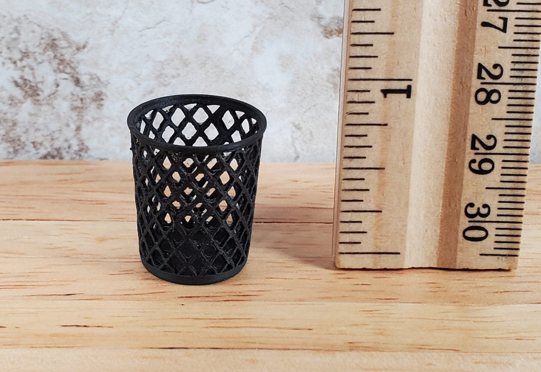 Dollhouse HALF SCALE Trash Can Waste Paper Basket Black Mesh 1:24 Scale Miniature - Miniature Crush