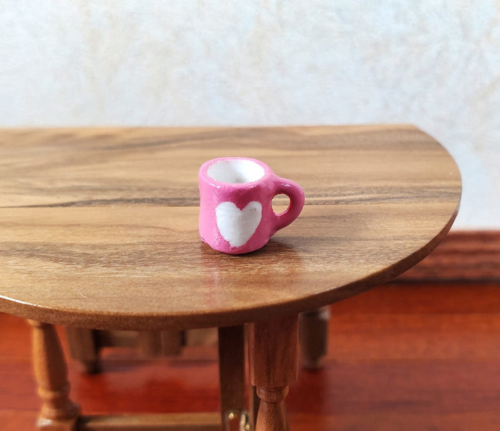 Dollhouse HALF SCALE Valentines Mug Pink with White Heart 1:24 Miniature - MiniatureCrush