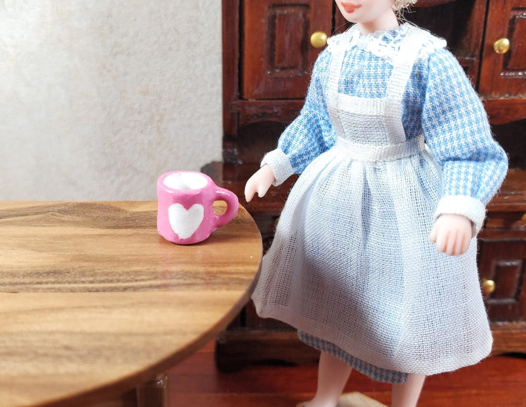 Dollhouse HALF SCALE Valentines Mug Pink with White Heart 1:24 Miniature - MiniatureCrush