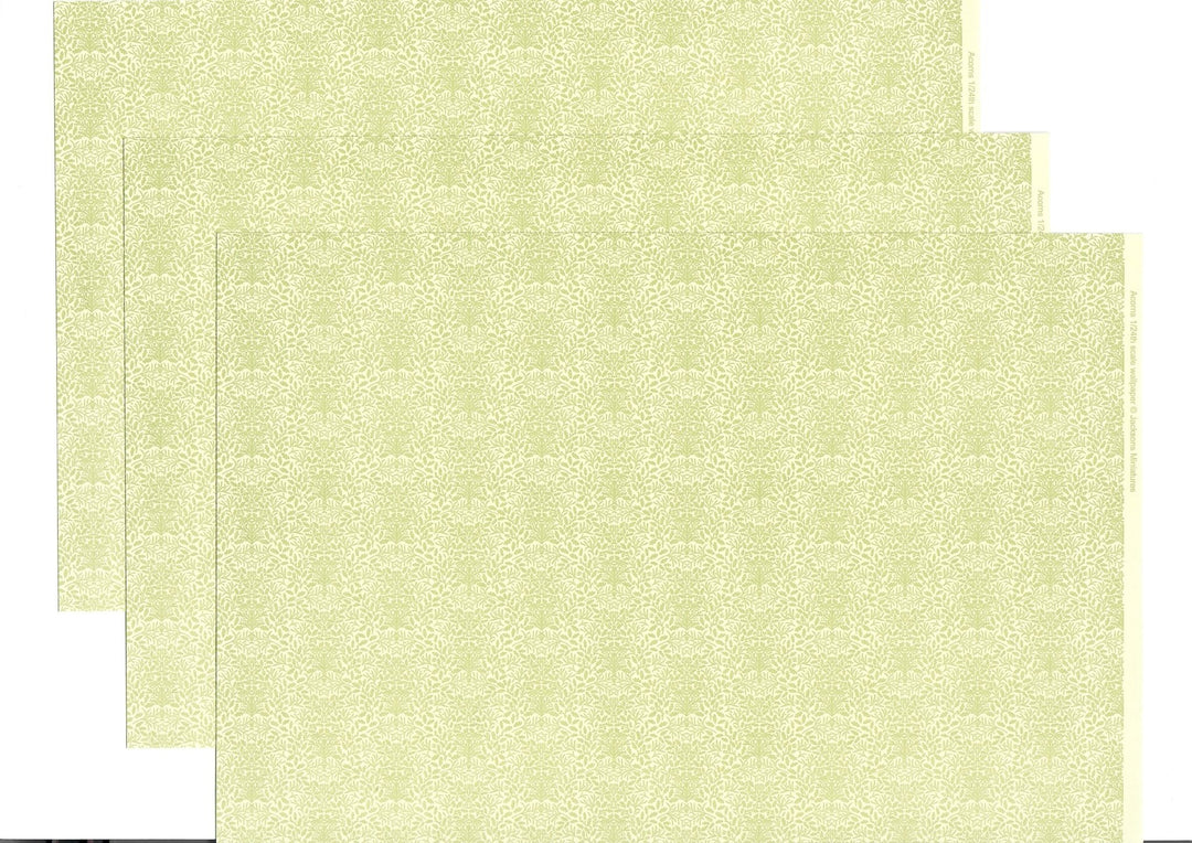 Dollhouse HALF SCALE Wallpaper 3 Sheets Green on Cream "Acorns" 1:24 Scale - Miniature Crush