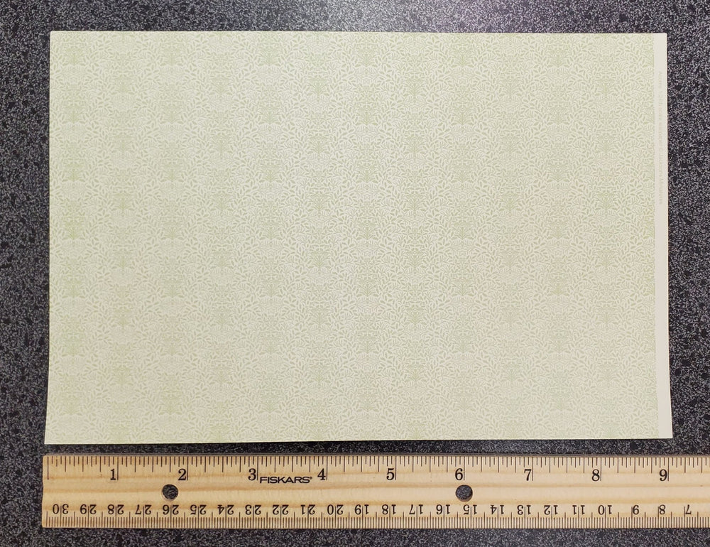 Dollhouse HALF SCALE Wallpaper 3 Sheets Green on Cream "Acorns" 1:24 Scale - Miniature Crush