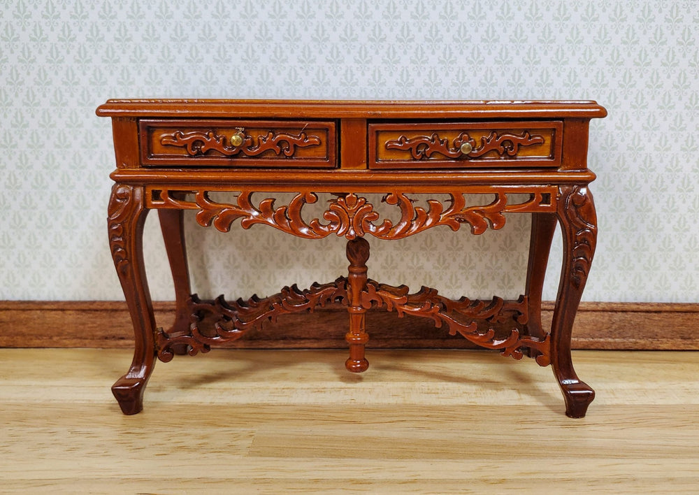 Dollhouse Hall or Side Table Ornate 2 Drawers 1:12 Scale Miniature Furniture - MiniatureCrush