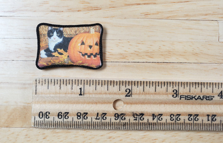 Dollhouse Halloween Cat with Pumpkin Pillow Handmade 1:12 Scale Miniature - MiniatureCrush