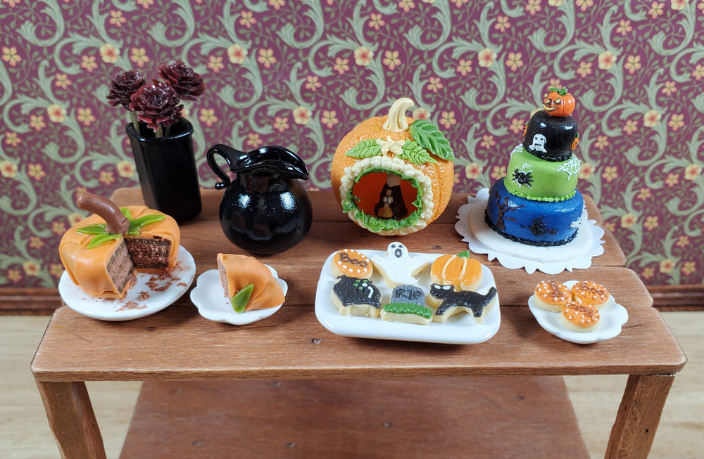 Dollhouse Halloween Cookies on Ceramic Tray 1:12 Scale Miniature Food Kitchen - MiniatureCrush