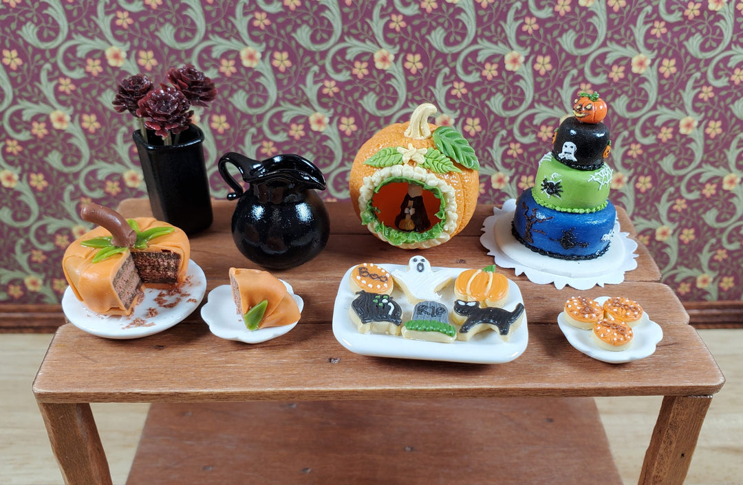 Dollhouse Halloween Cookies on Ceramic Tray 1:12 Scale Miniature Food Kitchen - MiniatureCrush
