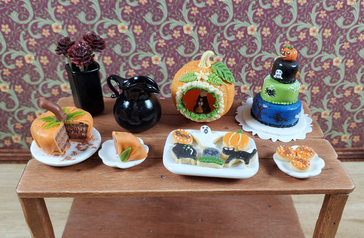 Dollhouse Halloween Cookies on Ceramic Tray 1:12 Scale Miniature Food Kitchen - MiniatureCrush