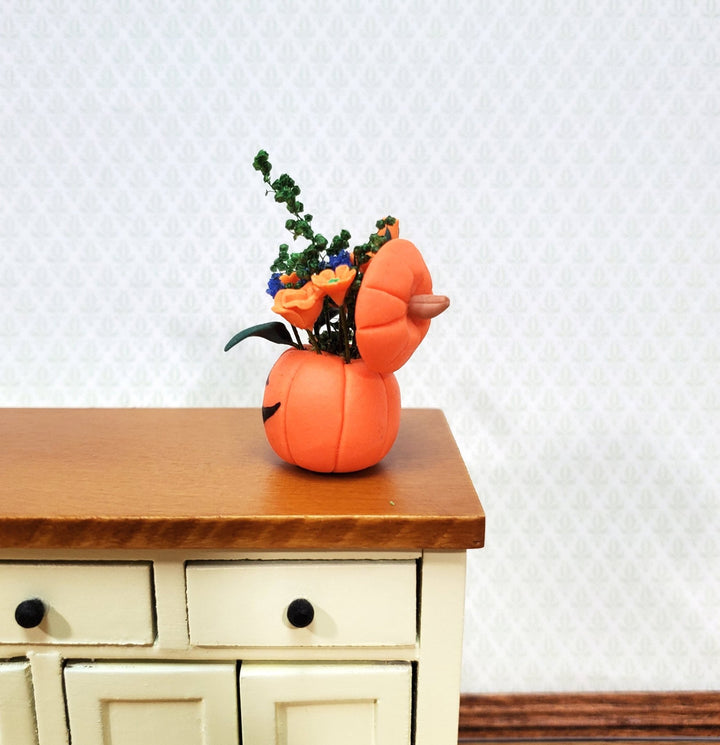 Dollhouse Halloween Fall Flowers Display Pumpkin 1:12 Scale Floral Arrangement - MiniatureCrush