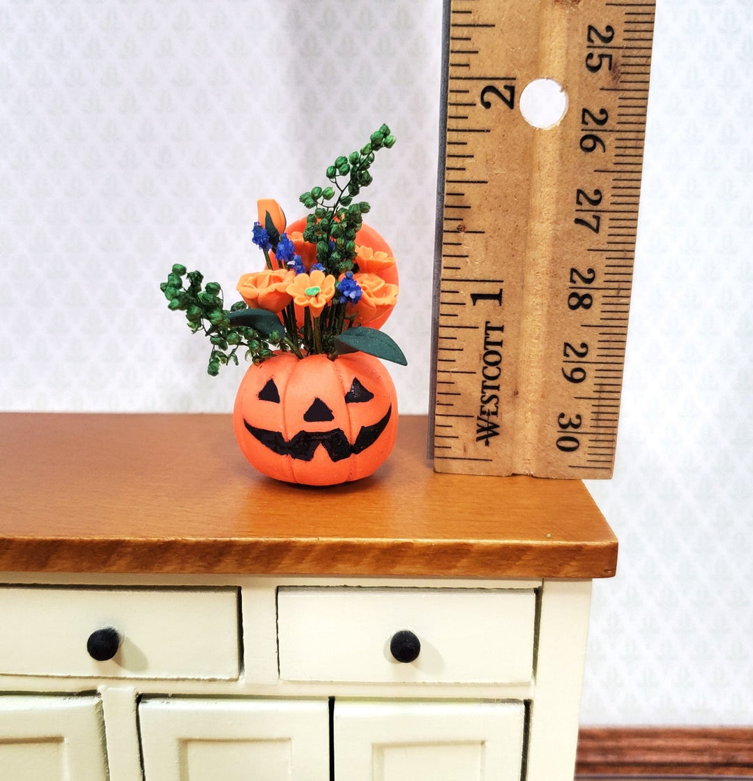 Dollhouse Halloween Fall Flowers Display Pumpkin 1:12 Scale Floral Arrangement - MiniatureCrush