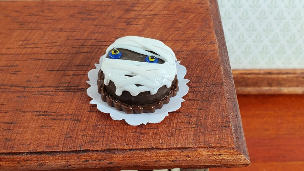 Dollhouse Halloween Mummy Cake Round 1:12 Miniature Food Kitchen Bakery - Miniature Crush